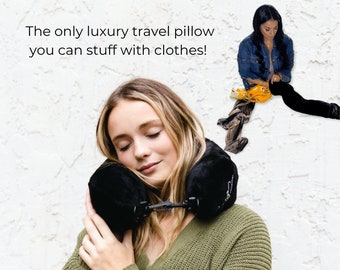 Travel Neck Pillow You Can Stuff With Clothes! - Luxury Plush Material - Strap for Carrying - Only Pillow You Pack Clothes In - Fast Ship