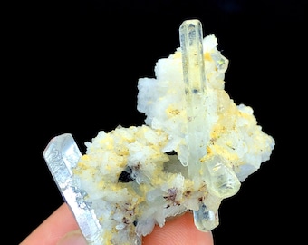 Natural Blue Aquamarine Crystals with Schorl and Albite, Aquamarine Specimen, Aquamarine from Shigar Valley Skardu Pakistan - 82 cts