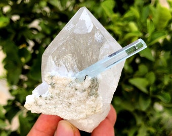 Natural Sky Blue Color Damage Free Aquamarine Crystal with Terminated Quartz from Shigar valley Skardu Pakistan - 149 gram