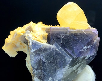 Natural Purple Color Fluorite with Dog Tooth Yellow Calcite, Fluorite Specimen, Raw Mineral, Fluorite Stone, Crystal Specimen - 387 gram