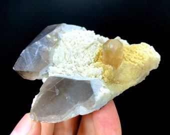 Natural Rich Golden Color Topaz with Smoky Quartz and Cleavelanditr Albite, Topaz Specimen from Skardu Pakistan - 164 gram