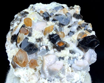 Rich Golden Color Topaz Crystals with Quartz and Lepidolite, Topaz Specimen, Topaz from Skardu Pakistan - 355 gram