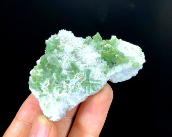 Green Tourmaline Crystals Cluster With Cleavelandite Albite, Mineral Specien, Tourmaline From Afghanistan - 44 gram