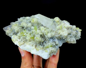 Tourmaline Specimen, Green Tourmaline Crystals Cluster With Quartz and Albite Mineral Specimen From Chapu Mine Pakistan - 702 gram