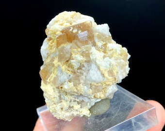 Rich Golden Colour Topaz Crystals on Matrix, Quartz and Albite, Mineral Specimen, Raw Mineral, Topaz from Skardu Pakistan - 95 gram