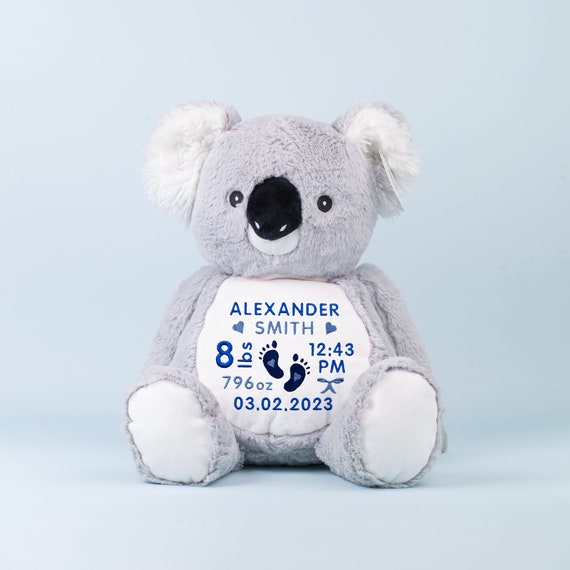 Personalised Newborn Baby Koala Bear Soft Toy, Baby Birthday Gift,  Embroidered Koala, Gifts for Baby Shower, Baby Boy Gift, Baby Girl Gift 