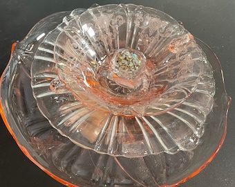 Peachy Keen Depression Glass Garden Flower