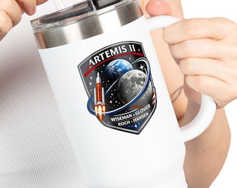 Taza de viaje de 1,18 litros (40 oz) con parche de la misión Artemis II de la NASA / Vaso térmico del programa espacial para amantes del espacio / Taza de café para papá y mamá