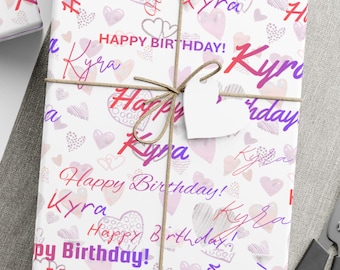 Personalized Happy Birthday Name Gift Wrap, Custom Birthday Wrapping Paper | Kyra
