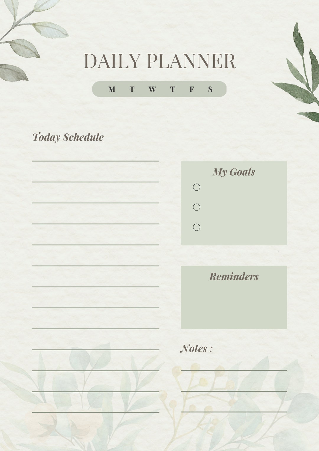Mint Green Printable Daily Planner Instant Download Minimal - Etsy