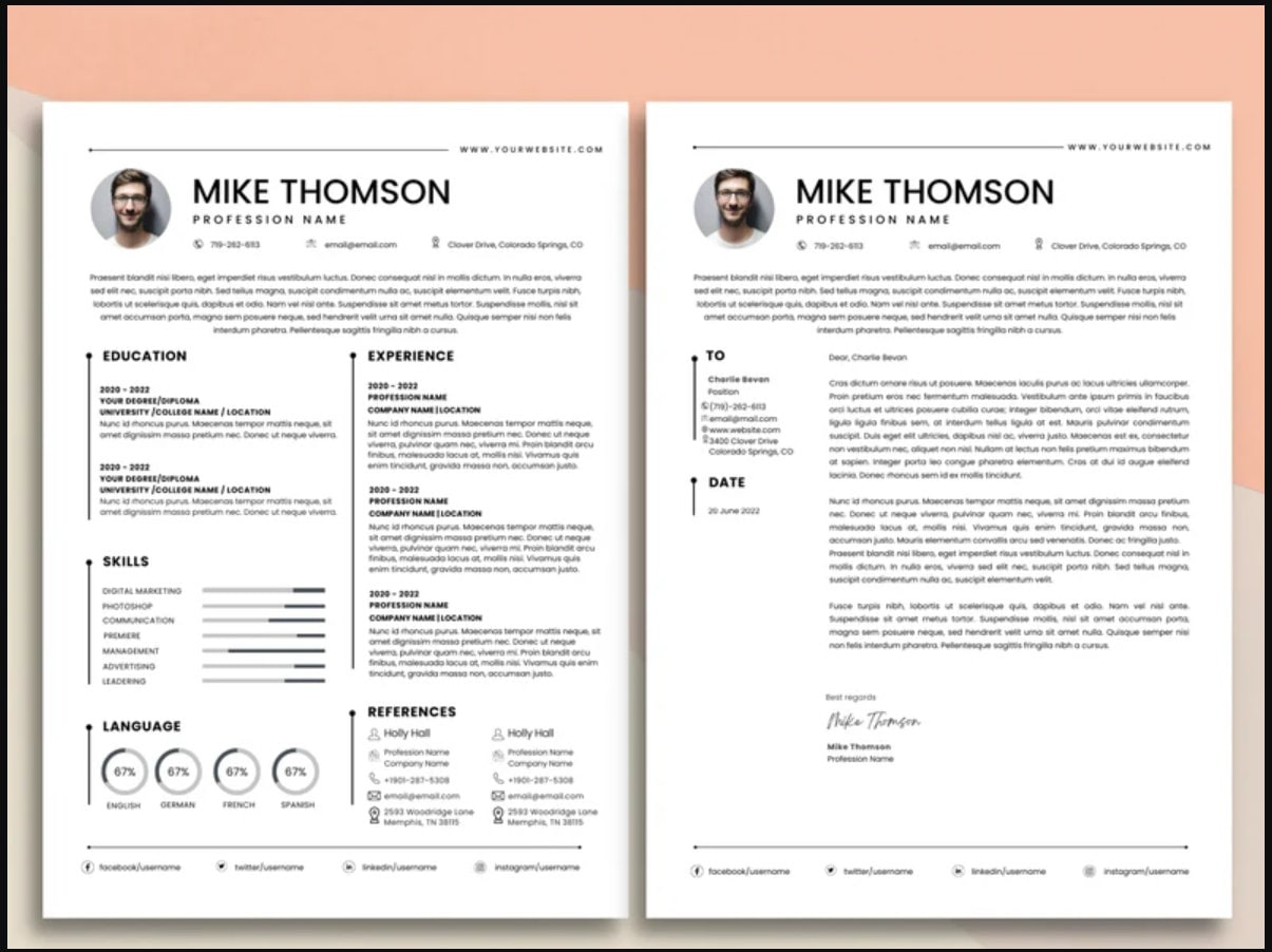 Modern Resume Template CV Canva Template Cover Letter - Etsy Australia