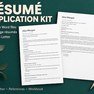 Modelo de currículo e kit de candidatura a emprego, arquivo Word DOCX editável, currículo de 1 e 2 páginas, carta de apresentação, referências, formatos A4 e Carta (EUA).