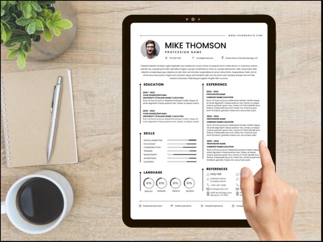 Modern Resume Template CV Canva Template Cover Letter - Etsy