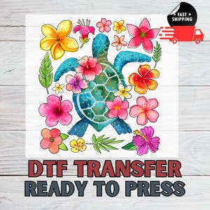 Floral Cute Sea Turtle Watercolor DTF Transfer, Ocean Turtle Design Apparel, Turtle Ready to Press, Hoodie DTF, Detailed FabricUnique DIY