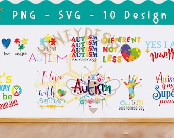 Autism Svg Bundle, Autism Awareness Svg, Autism Quote Svg, Puzzle, Peace, Love, Different, Autism Support SVG, PNG, Clipart, Digital Planner