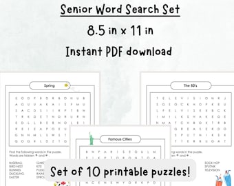 Senioren Wortsuchset, druckbare Demenz-Rätsel, einfache PDF-Suche