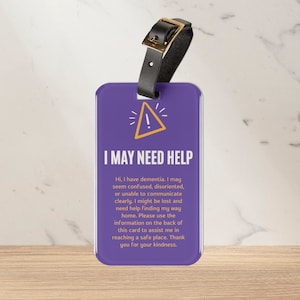 Dementia Assistance Tag, Safety Accessory for Seniors, Medical ID for Alzheimer's Patients, Medical Assistance Card