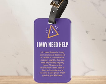 Dementia Assistance Tag, Safety Accessory for Seniors, Medical ID for Alzheimer's Patients, Medical Assistance Card