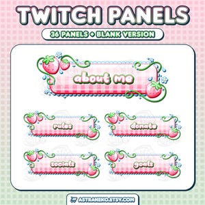 36 Strawberry Picnic Twitch Panels Pack for Streaming | Pink Cottagecore Aesthetic Stream Package | Fruit Discord Dividers