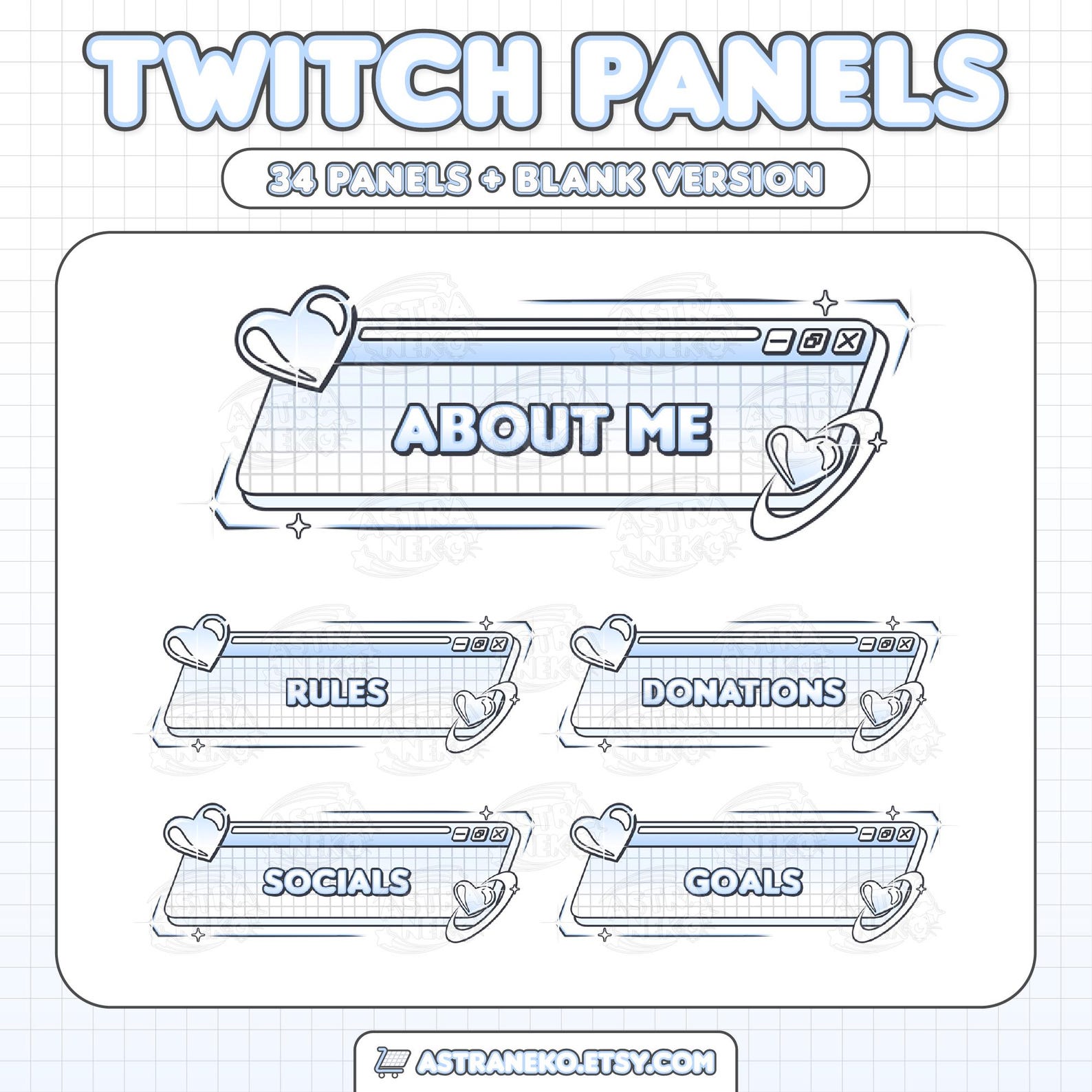 34 Y2K Heart Twitch Panels for Streaming | Blue Window Stream Panels ...