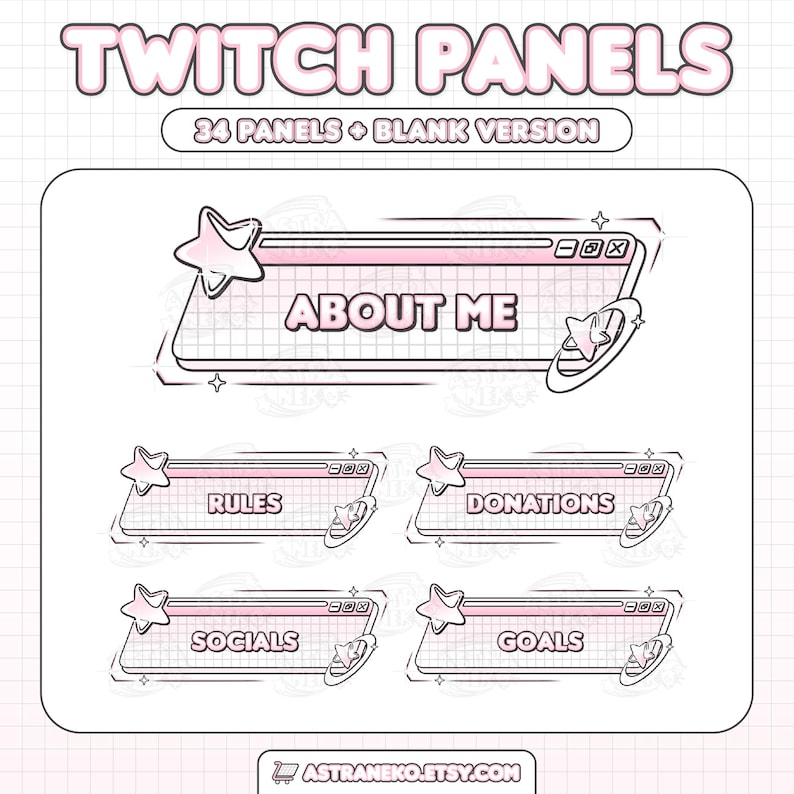 34 Y2K Star Twitch Panels for Streaming | Pink Window Stream Panels ...