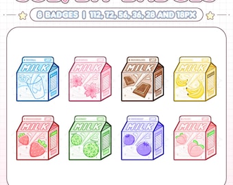 Milk Carton Sub/Bit Badge Stream Package | Twitch Badges | Strawberry Fruit Cow YouTube Badge | Drink Channel Point, Discord Icons, & Emotes