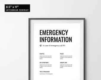 Emergency Contacts Sign, Airbnb/VRBO, Digital Template 5x7 and 8.5x11, 100% Editable, Printable, Instant Download – MODERN