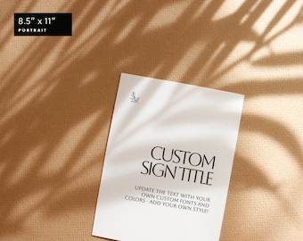 Custom Sign 18x24, 8.5x11, Blank Sign, Customizable Digital Template, 100% Editable, Printable, Instant Download – MINIMALIST