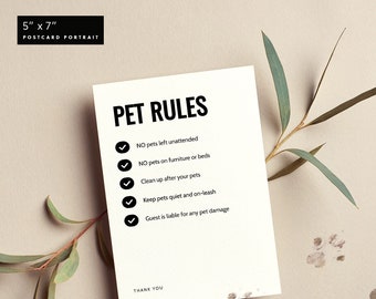 Pet Rules Sign, Airbnb/VRBO, Digital Template 5x7 and 8.5x11, 100% Editable, Printable, Instant Download – MODERN