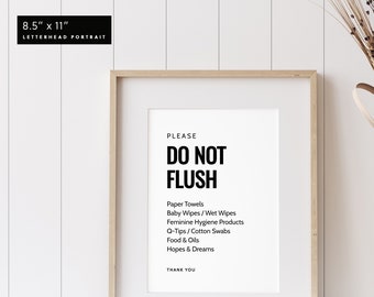 Do Not Flush Sign, Bathroom Sign, Airbnb/VRBO, Template 4x6, 5x7 and 8.5x11, 100% Editable, Printable, Instant Download – MODERN