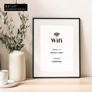 WIFI Network Sign, WIFI Password Sign, WiFi Sign, Template 5x7 and 8.5x11, 100% Editable, Printable, Instant Download – MINIMAL