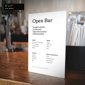 Bar Event Menu, Drink Menu, Drink List, 5x7 and 7x5 Digital Template 100% Editable, Printable, Instant Download – MINIMAL