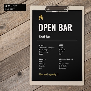 Event Bar Menu, Drink Menu, Drink List, Template 5x7 and 8.5x11, 100% Editable, Printable, Instant Download – MODERN