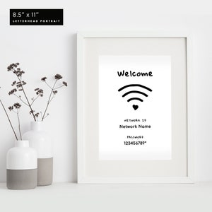WIFI Network Sign, WIFI Password Sign, WiFi Sign, Template 5x7 and 8.5x11, 100% Editable, Printable, Instant Download – HANDWRITING