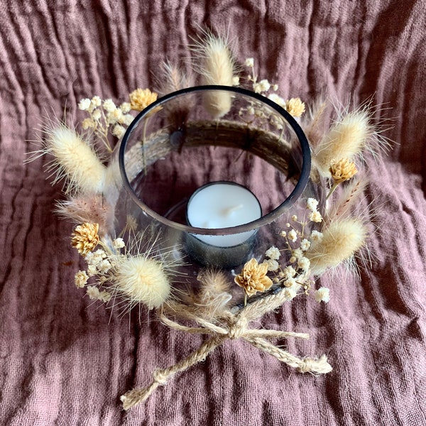 Windlicht mit Trockenblumen || Teelichtglas ||kleines Geschenk