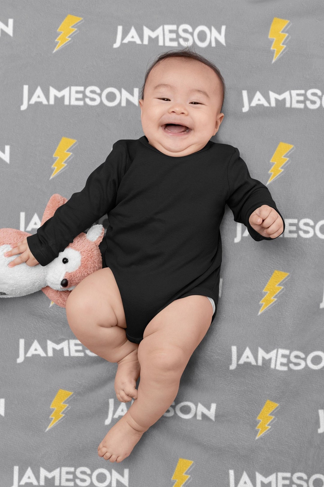 Personalized Lightning Bolt Blanket for Baby or Kid, Custom Baby