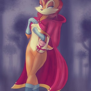 Digital art crossover: Sally Acorn as Red Riding hood