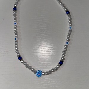 Blue flower pearl necklace Beaded // Gifts for Her