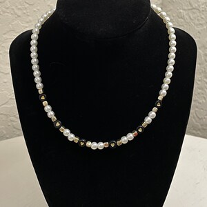 Gold & Black Pearl Necklace with Hearts Beaded // Gifts for Her