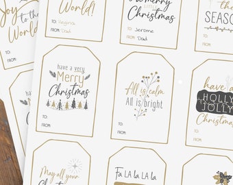 Printable Christmas Gift Tags Gold and Black with customizable text