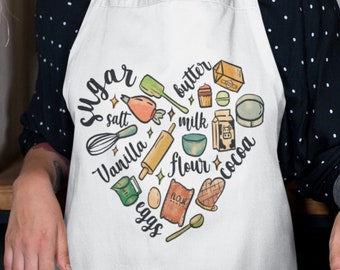 Heart Kitchen Apron, Baking Ingredients Design, Gift for Mom