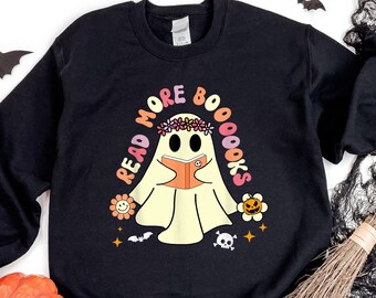 Read More Books Sweatshirt, Halloween Reading Shirt, Read More Booooks Shirt, Funny Shirt for Book Lovers, Reading Ghost Tshirt, Boo Tee
