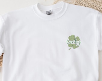 BESTICKTES Sweatshirt mit vier Kleeblättern, St. Patricks Tag Besticktes Sweatshirt, Glücksklee Hoodie, St. Pattys Sweatshirt