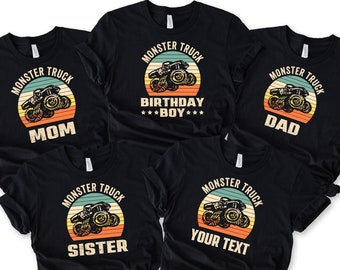 Custom Monster Truck Family Matching Birthday Party Shirt, Personalized Monster Trucks Birthday Boy Shirt, Monster Truck Party Gift For Kids