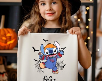 Custom Name Disney Stitch Tote Bag, Disney Stitch Halloween Tote Bag, Trick Or Treat Tote Bag, Personalized Tote Bag, Disney Trip Tote Bag