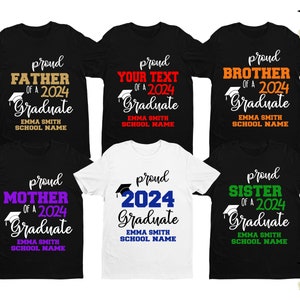 Personalized Proud of 2024 Graduate Family Shirt with Your Name and School Name, Custom Family Matching Graduation Tshirt, Senior 2024 Tee