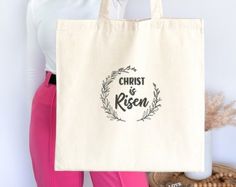 EMBROIDERED Christ Risen Tote Bag, Religious Easter Tote Bag, Embroidery Easter Tote Bag, Shopping Tote Bag, Easter Canvas Tote Bag Gift