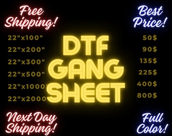 Custom DTF Prints, DTF Gang Sheet, DTF Transfers, Mega Bulk Gang Sheet, Ready For Press, Full Color Direct To Film, Wholesale Dtf Transfer