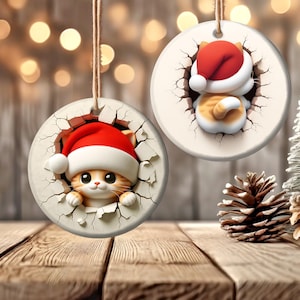 Happy Cat Christmas Ornament, Funny Cat Lover Gift