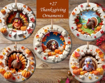 3D Effect Turkey Ornament: Thanksgiving Fall Decor